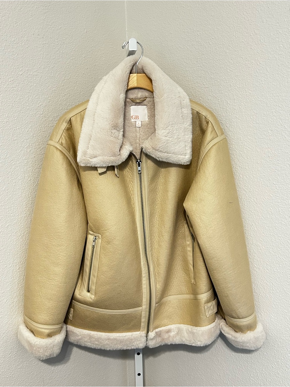 Gianni Bini Cream Faux-Shearling Bomber Jacket